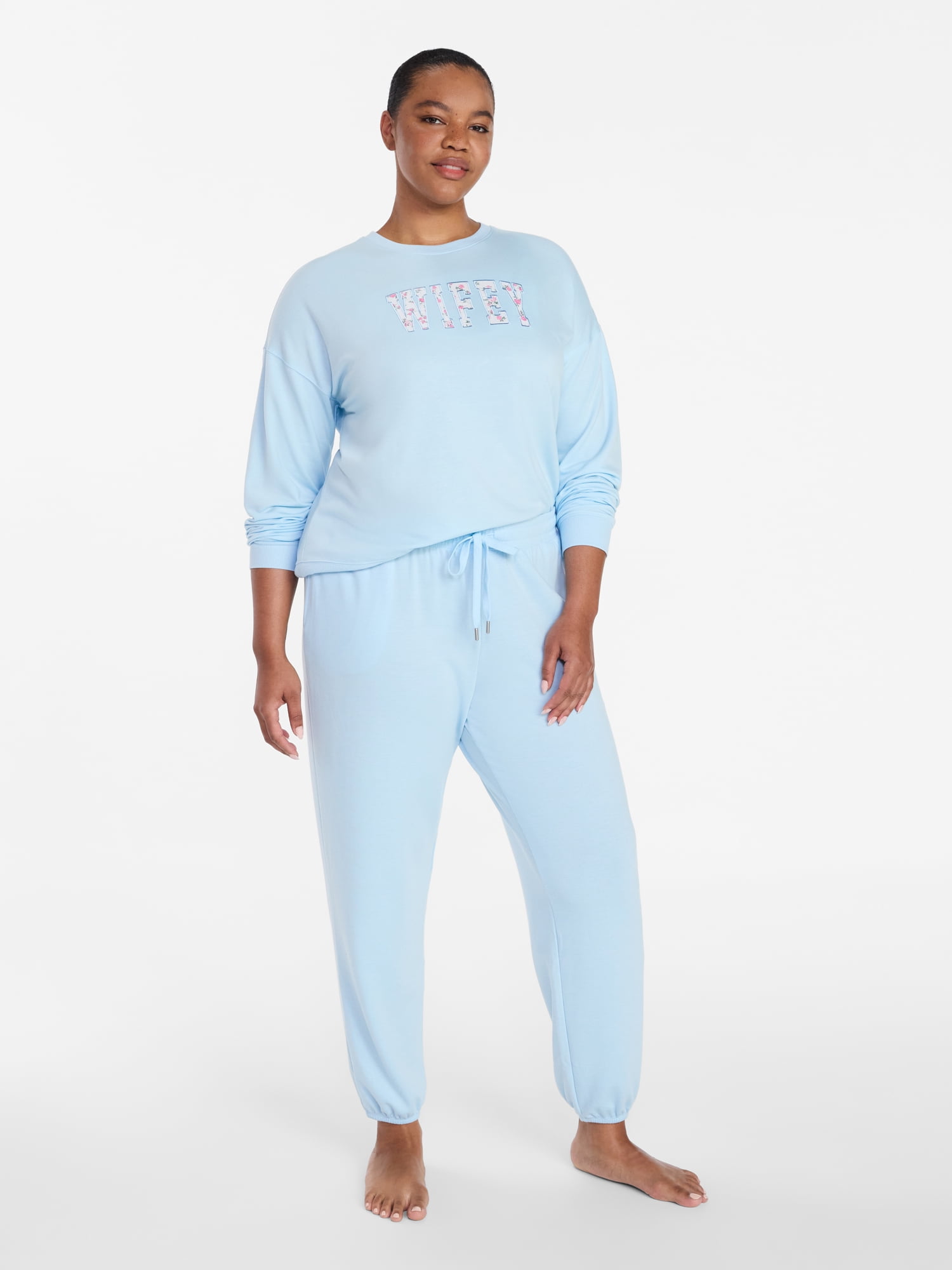 Joyspun Women's French Terry Knit Bridal Jogger Sleep Pants, 29'' Inseam, Sizes XS-3X