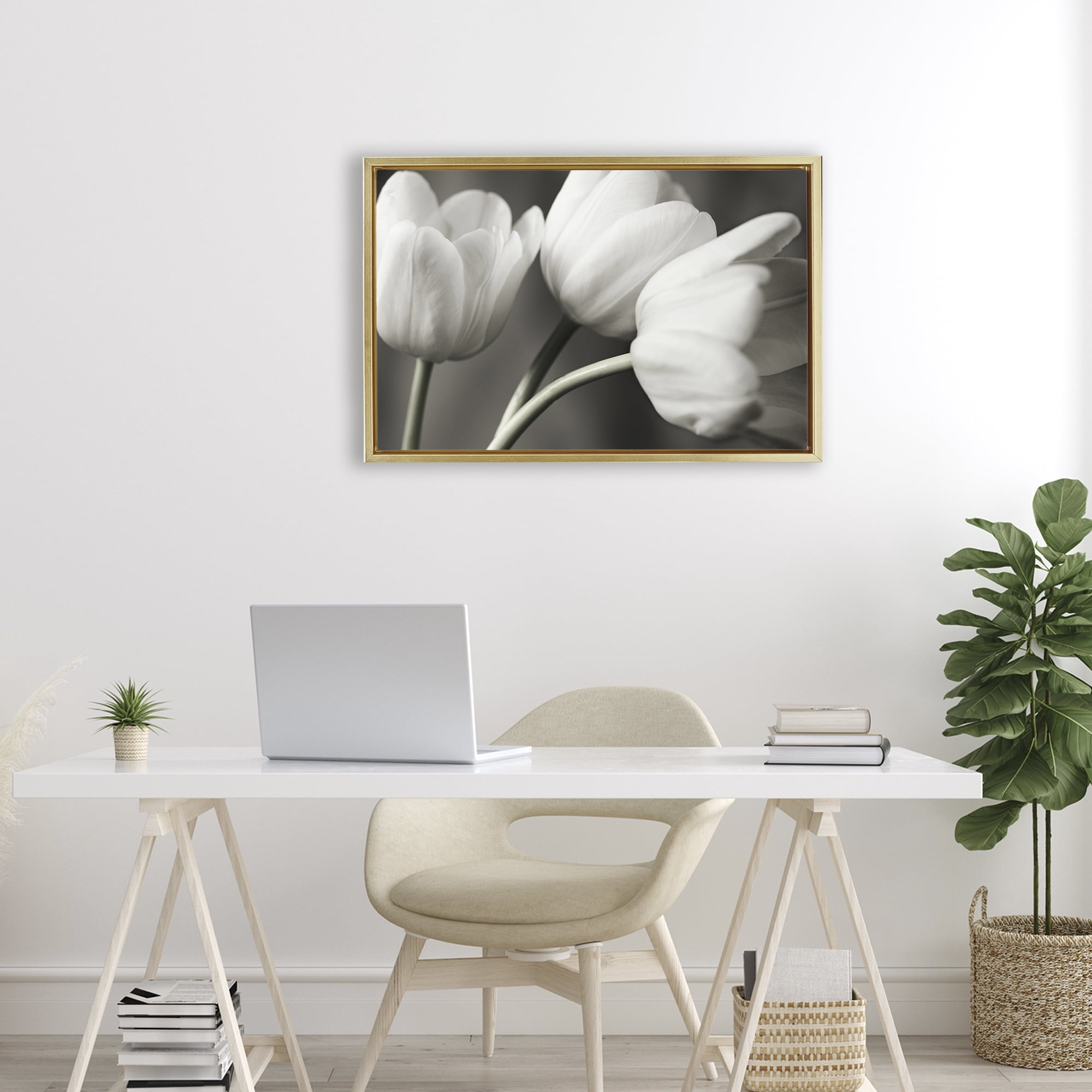 Stupell Industries Row Of Monochrome Tulips Gold Framed Floater Canvas Wall Art, design by Tom Quartermaine