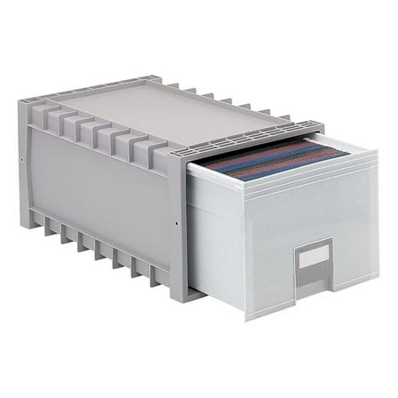 24" Archive Letter/Legal Box, Light Grey - Heavy Duty Plastic File Boxes with Label Holder, Moisture Resistant, Stackable, 50% Post-Consumer Waste