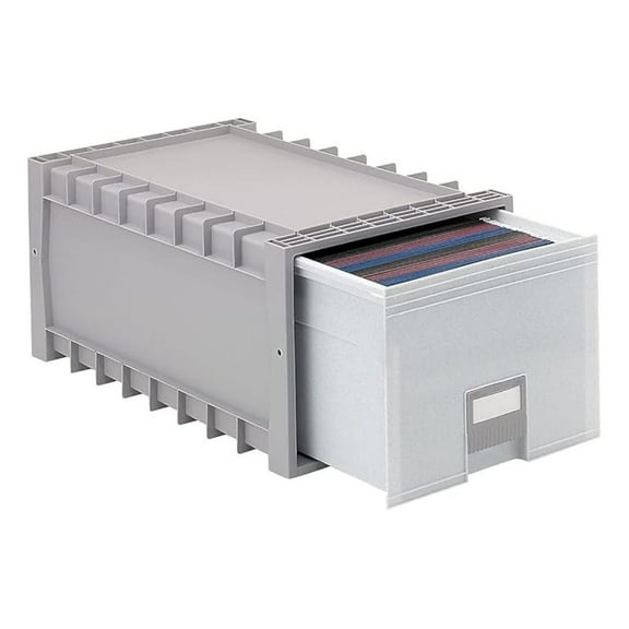 24" Archive Letter/Legal Box, Light Grey - Heavy Duty Plastic File Boxes with Label Holder, Moisture Resistant, Stackable, 50% Post-Consumer Waste