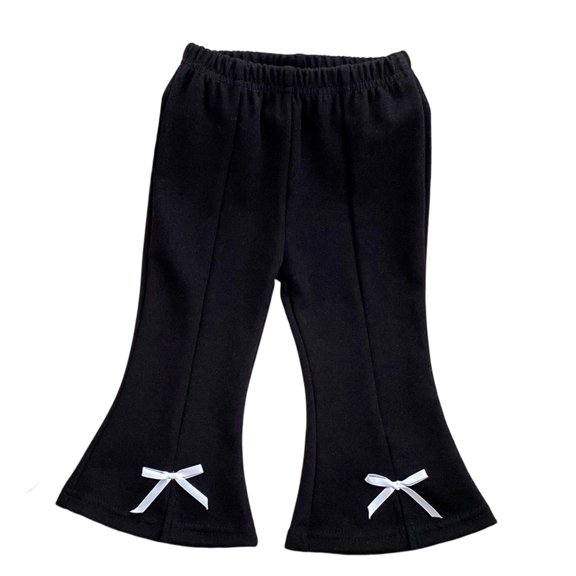 Nilvkv Girls Flare Pants, Girls Pants, Slim Fit Black Bell Bottoms with Elastic Waist and Bow Details for Fall and Winter Wear Black 2-3 Years