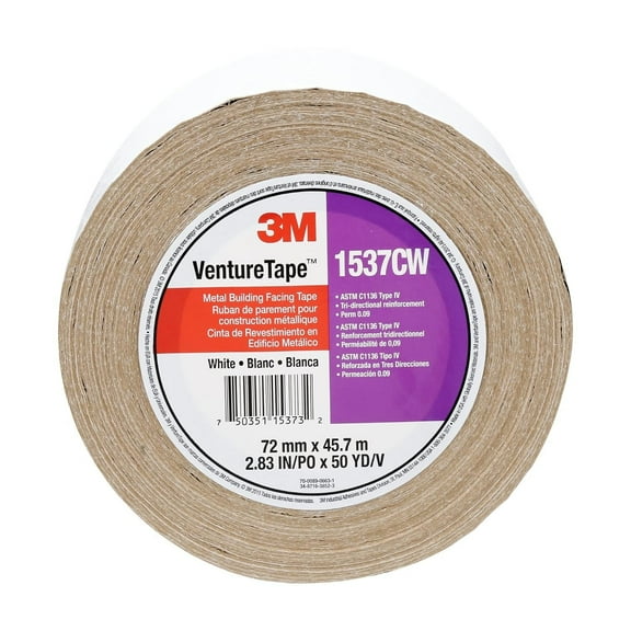 3M Metal Building Facing Tape 1537CW, White, 72 mm x 45.7 m, 16 rolls per case