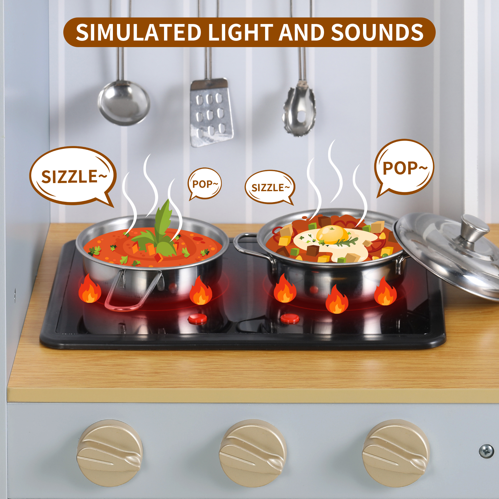 Arlopu Kids Pretend Play Kitchen Set with Sound & Light photo 3