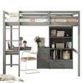 thumbnail image 2 of Noble House Modern Full Size Loft Bed with Desk, Storage Shelves and Built-in Ladder, Pine Wood Frame with Guardrails, Grey, 2 of 20