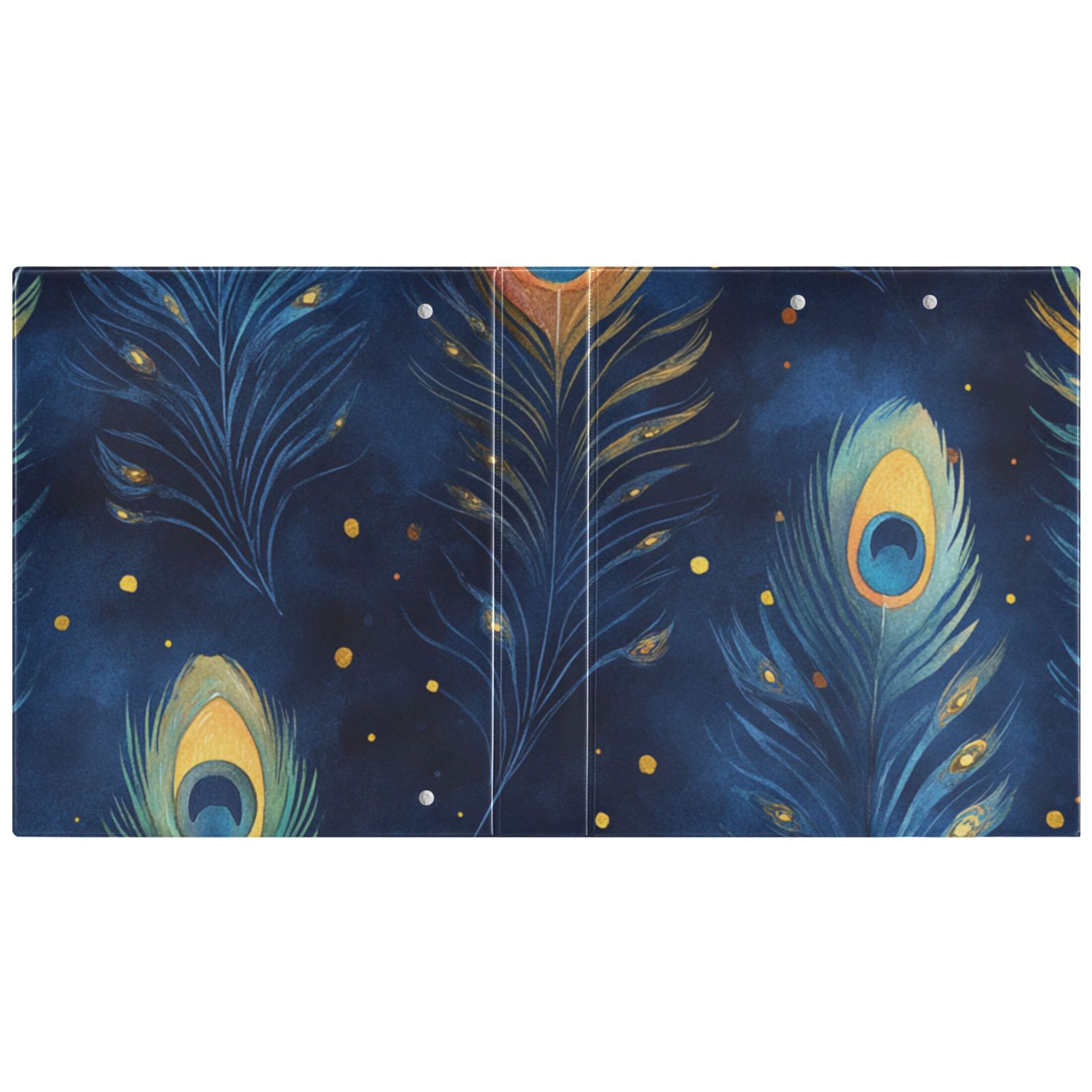 Peacock Feather Blue 3 Ring Binders 1.5 inch Hardcover File Folders with Interior Pockets A4 Size Organizer for School Office Hospital