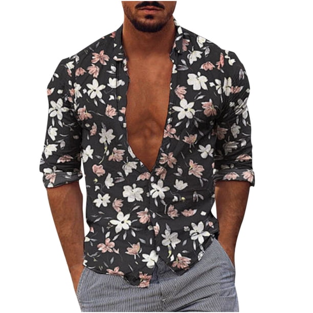 Top de Camisa de Un Solo Pecho Con Estampado de Manga Larga, Informal, Cómodo, A La Moda Para Hombre Odeerbi ODB-6