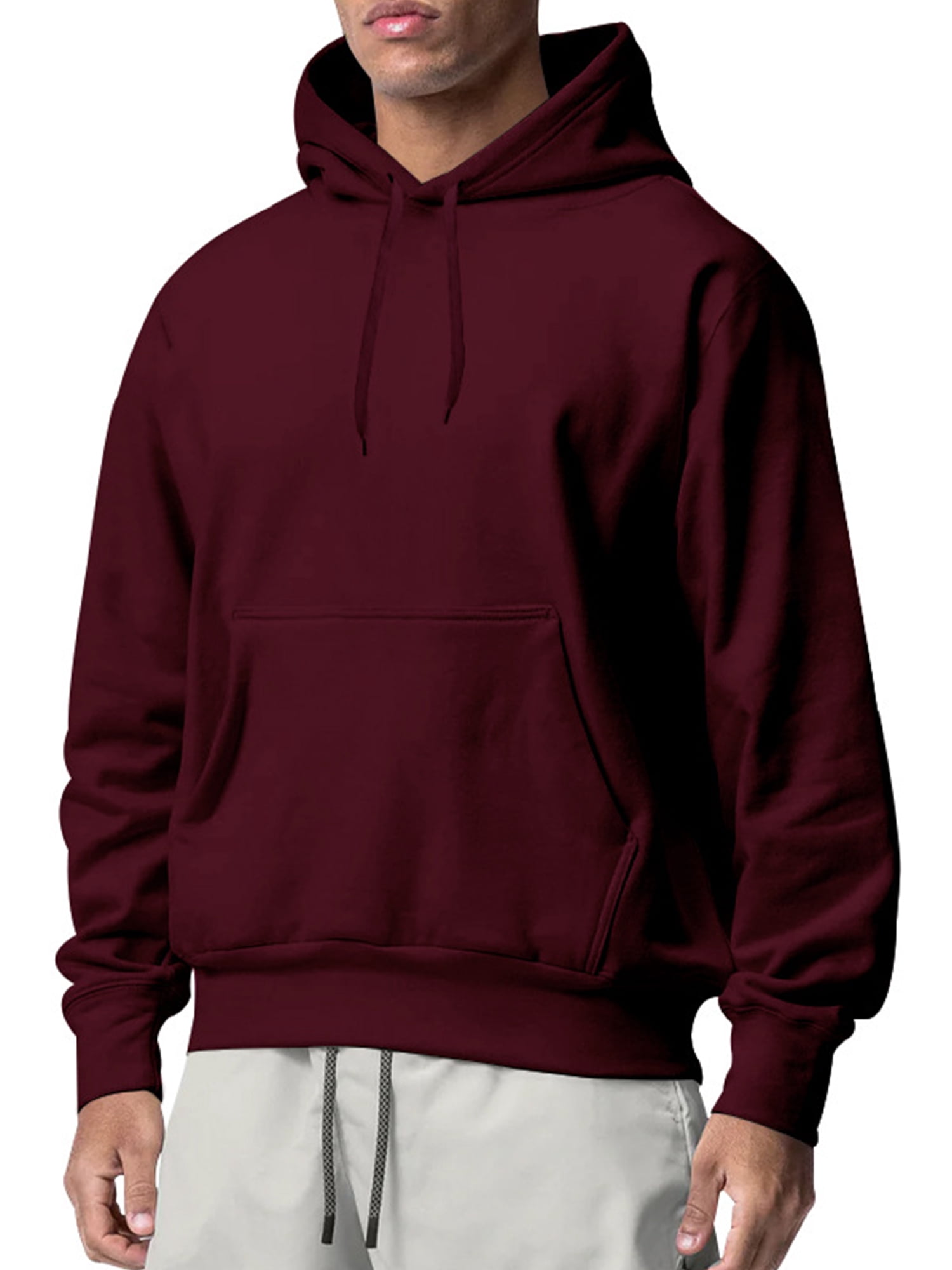 Innerwin Chandails à Capuche à Cordon pour Hommes Automne Couleur Unie Épais Chandail à Capuche Rouge Vin 2TG
