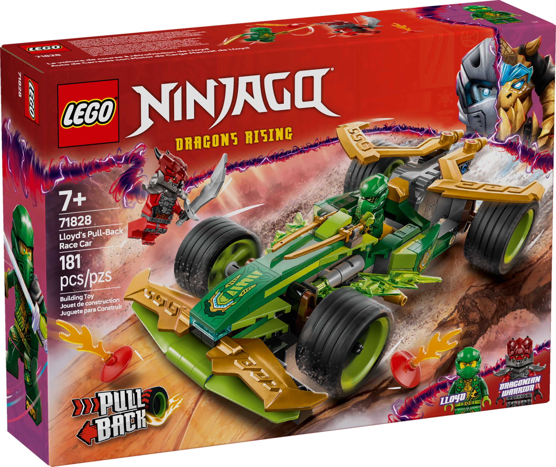LEGO NINJAGO Lloyd's Pull-Back Race Car Toy - Building Toy for Pretend Play for Boys and Girls, Ages 7+ - Toy Car for Kids with 2 Minifigures - Gift Idea for Birthdays - 71828