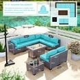 thumbnail image 3 of Gotland Outdoor Patio Furniture Set with 43" Propane Fire Pit Table, 10 Pieces Outdoor Furniture Patio Sectional Sofa Conversation Sets(blue）, 3 of 7