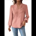 thumbnail image 3 of Blusas de con Lunares, Estilo Bohemio, de Larga y Cuello en V para Mujer, con Encaje de Ganchillo, Estilo Informal y Moderno Rosa XL, 3 of 9