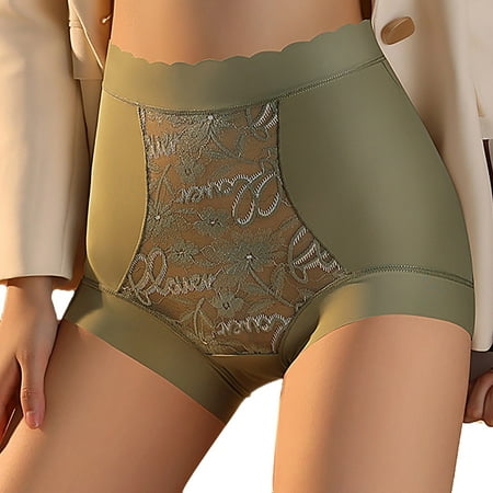 Jamicy Silk Panties for Women High Wasit Underwear for Women Seamless Boyshorts Tummy Control Panties Breathable Briefs Lacy Lingerie Silky Boxer