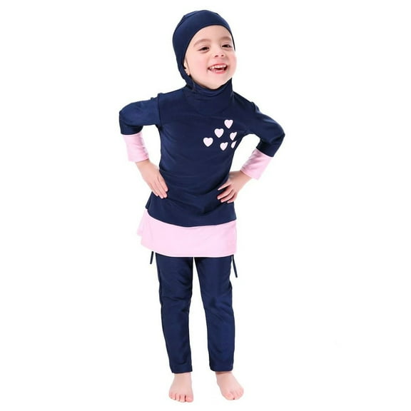 【Uhome】Muslimah Swimsuits for Girls Kids, Full cover Hood Design Swimming Suits Burkini with Hijab Modest Swimwear
