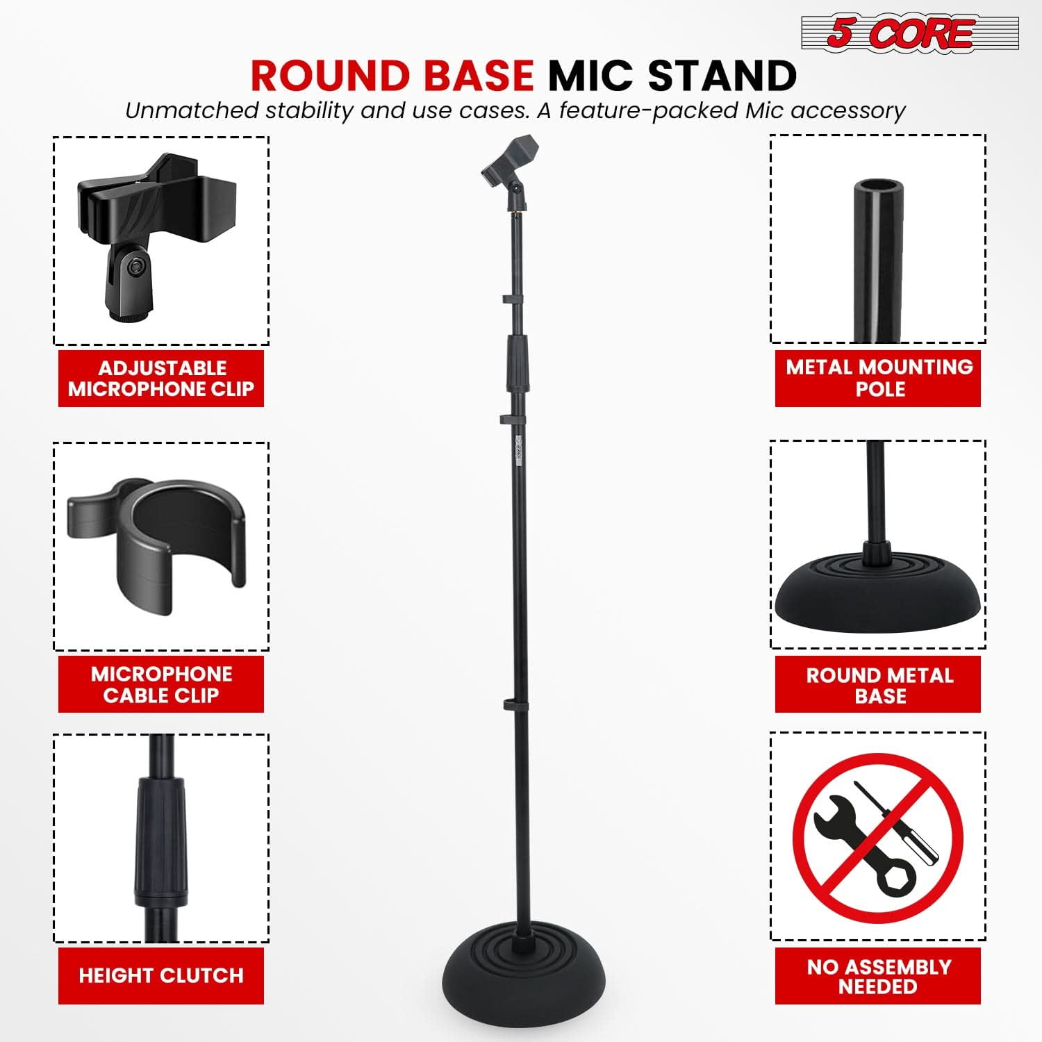 5Core Mic Stand Floor Heavy Duty Height Adjustable Pedestal Para Microfono for Singing On Stage Studio