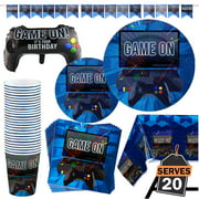 83 Piece Video Gaming Party Supplies Set Including Banner, Plates, Cups, Napki..