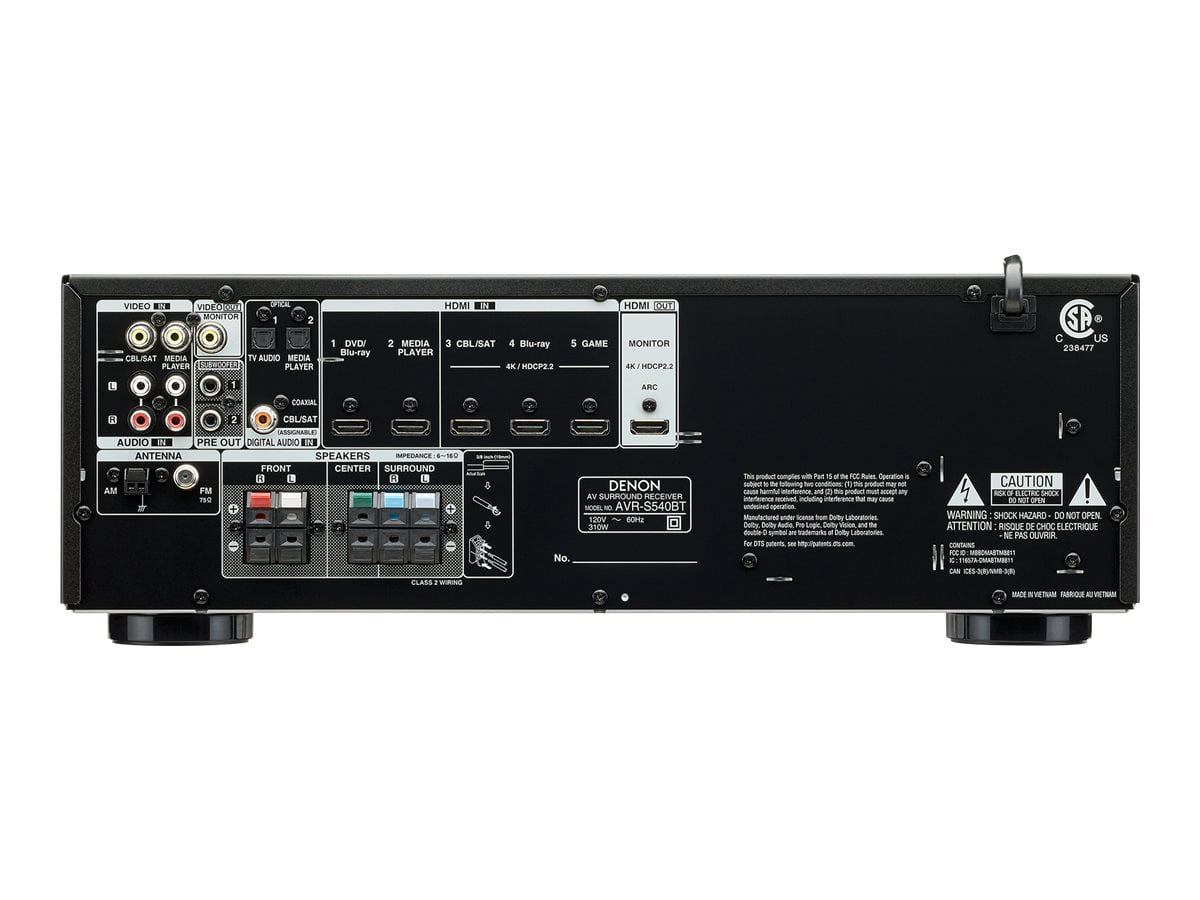 Denon AVR-S540BT ブラック AVR-S540BT - 5.2 Ch. 70W 4K AV Receiver with Bluetooth