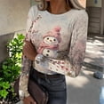 thumbnail image 3 of Craaazy Christmas Blouses for Women Long Sleeve Round Neck Slim Fit Stretch Knit Tops Festive Graphic Print Pullover for Party Casual Outfits Gifts, 3 of 7