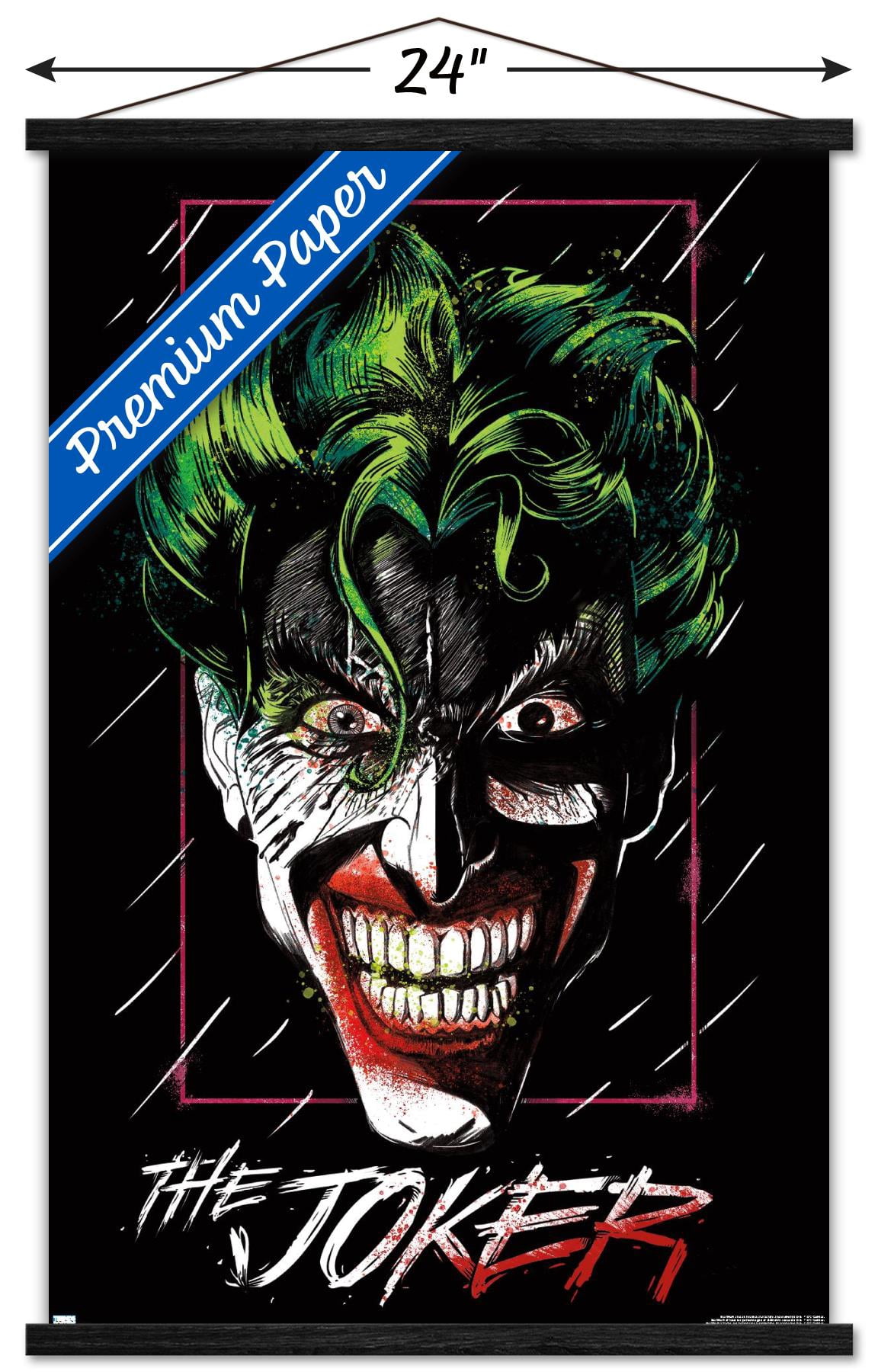 DC Comics - The Joker - Up Close Wall Poster with Wooden Magnetic Frame, 22.375" x 34"