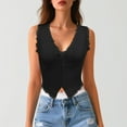thumbnail image 2 of Womens Camisole Lace Trimmed Slim Fit Button Front Tank Top Back Detail Solid Color Black L, 2 of 5