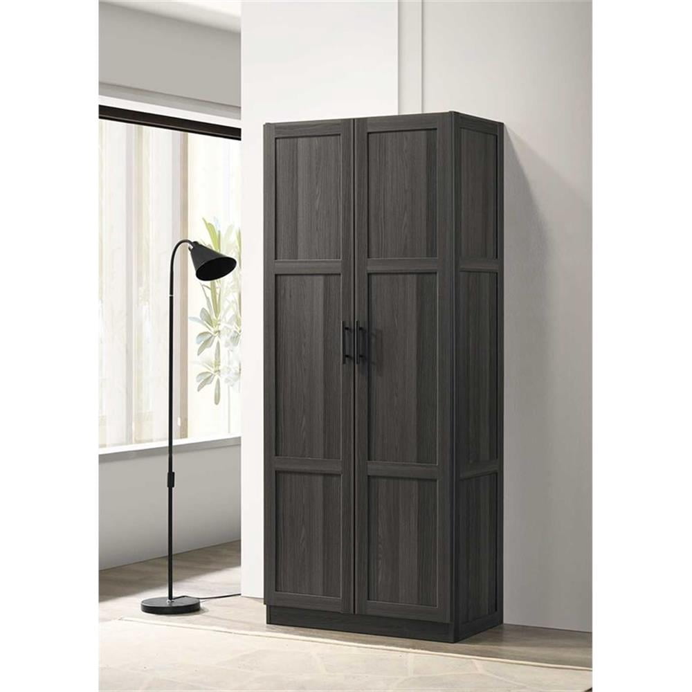Pemberly Row Engineered Wood Storage Cabinet in Dark Wood/Graphite Black