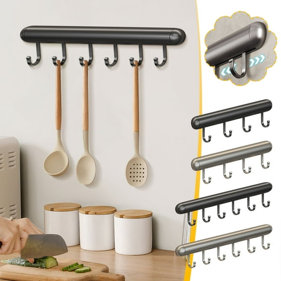 Kitchen Hanging Rod under $5! CQCYD Kitchen Wall Mount Storage Rack, Aluminum Spatula Spoon Holder with Hooks, No Drill Adhesive Wall Mounted Organizer, Utensil Tool Hanger for Kitchen Space Saving