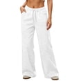 thumbnail image 2 of ZHYou No Boundarie Comfy Sweatpants for Women Flare Cute Baggy Fit Casual Drawstring Elastic Waist Joggers with Pockets,White,Size S, 2 of 6
