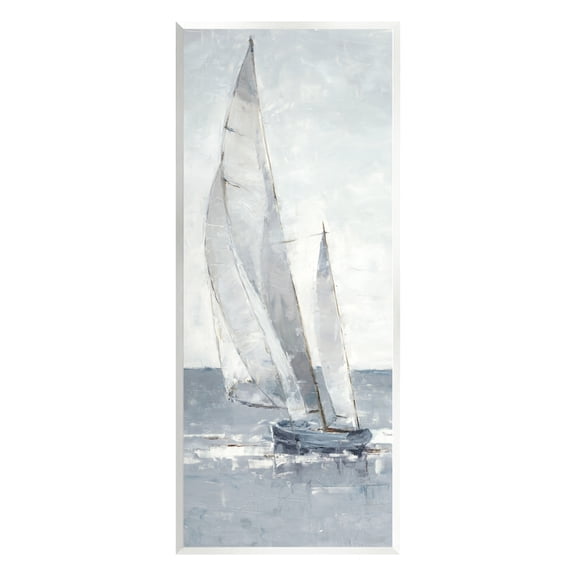 Stupell Industries Grey Sailboat Nautical Abstraction Coastal Painting Unframed Art Print Wall Art