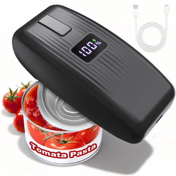 Casualife Electric Can Opener, USB Rechargeable with LED Display, One-Touch Operation, Smooth Edge, Hands-Free for Kitchen, Seniors & Arthritis Users, Black