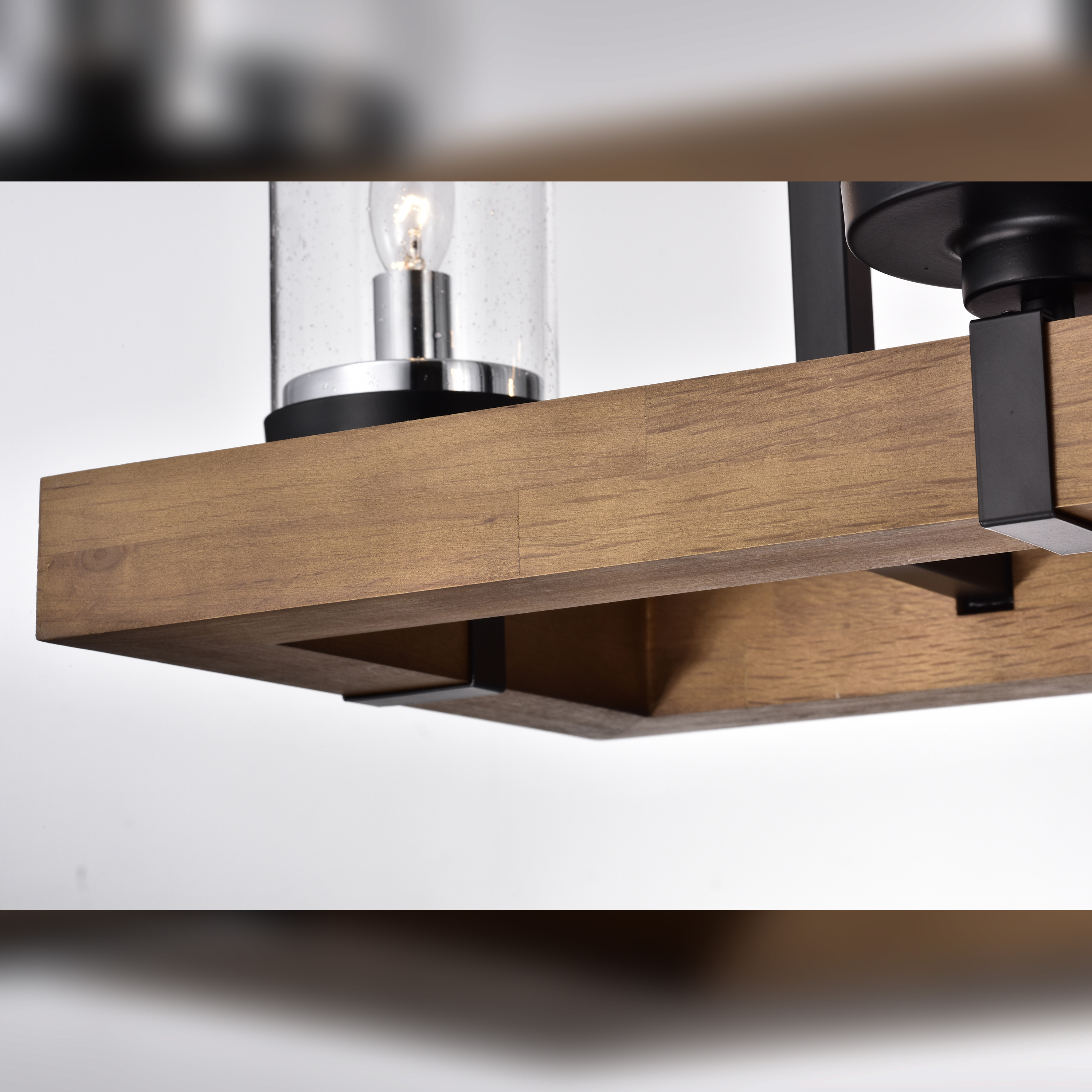 Warehouse of Tiffany PD002/6BR Sonoma Wood and Metal 6 Light Linear Chandelier with Seeded Glass Shades