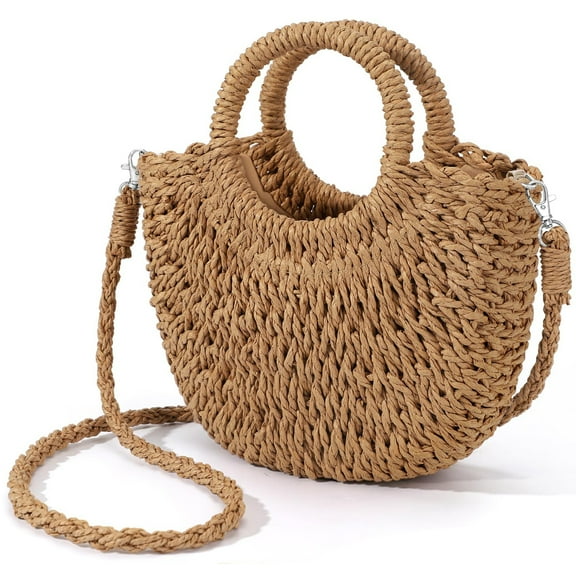 AOUNQ Straw Crossbody Bags for Women Woven Straw Beach Bag Top Handle Satchel Handbag Purse for Summer