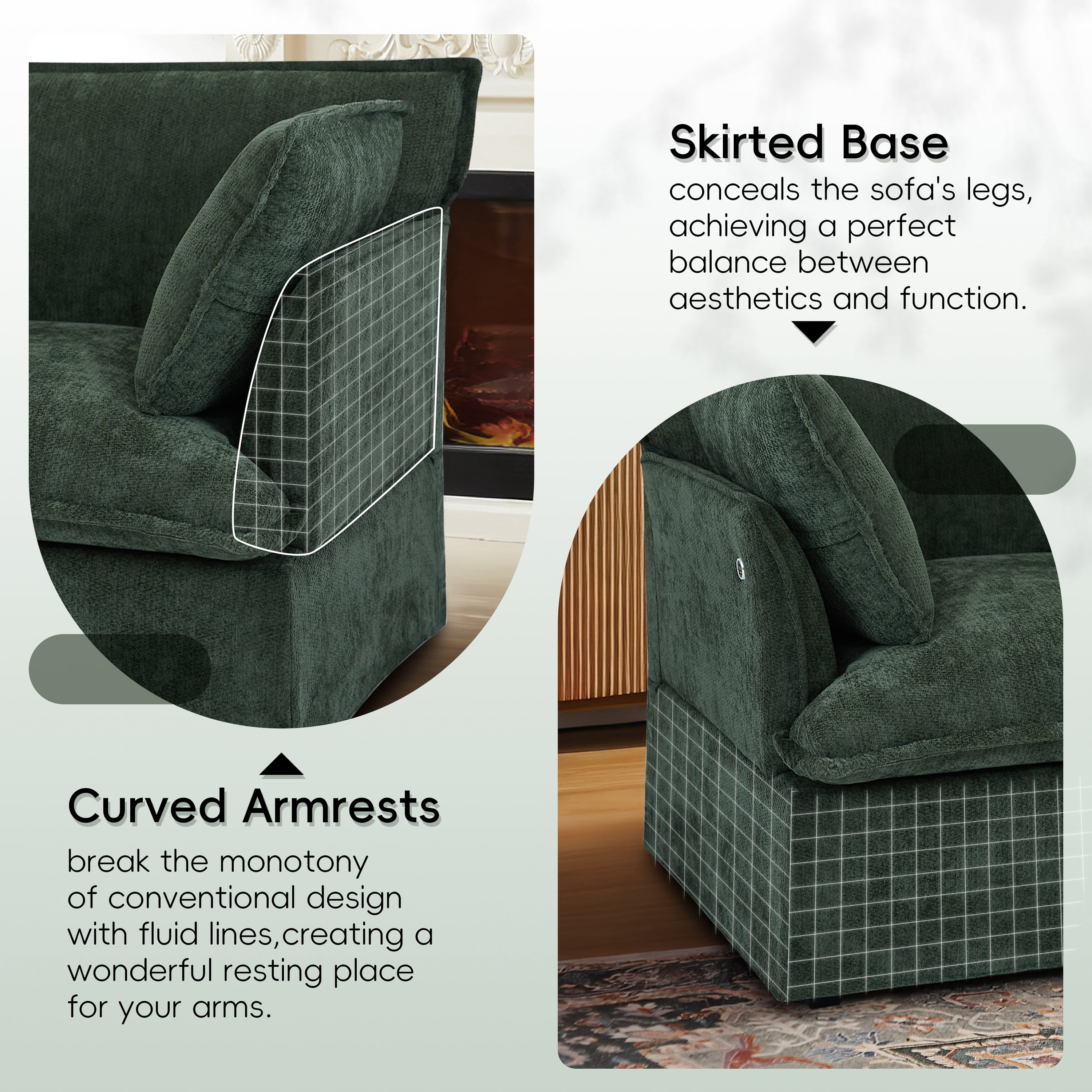 Accent Chair, Armchair, Single Sofa, Oversized Chenille Chair with 2 Pillows and Deep Seat for Living Room, Green