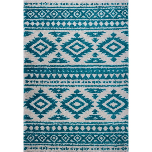 Ladole Rugs Stylish Contemporary Trellis Smooth Area Rug Carpet in Turquoise-Ivory 5x8 (5'3" x 7'6", 160cm x 230cm)