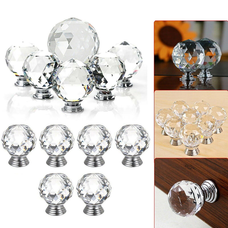 CLEAR CRYSTAL DIAMOND GLASS DOOR KNOBS CUPBOARD DRAWER FURNITURE CABINET HANDLE! 