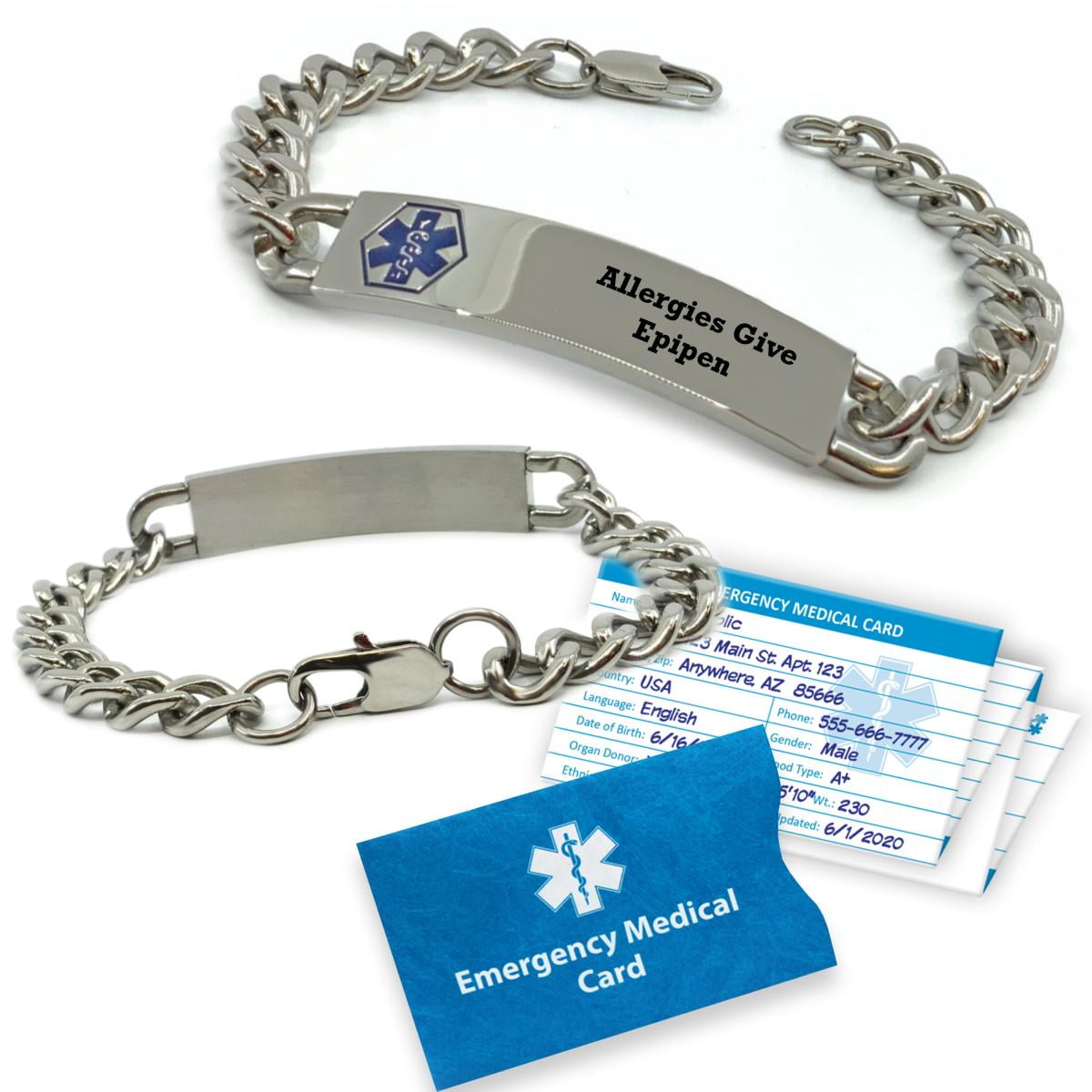 Preengraved "ALLERGIES GIVE EPIPEN" Traditional Stainless Steel Curb