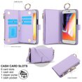 thumbnail image 2 of Crossbody Wallet Case for iPhone 7 / iPhone 8 / iPhone SE 2022 & 2020 RFID Blocking Card Slots, PU Leather Magnetic Snap Wristband Strap Zipper Pocket Phone Case with Stand Secure Ring Buckle, Violet, 2 of 7
