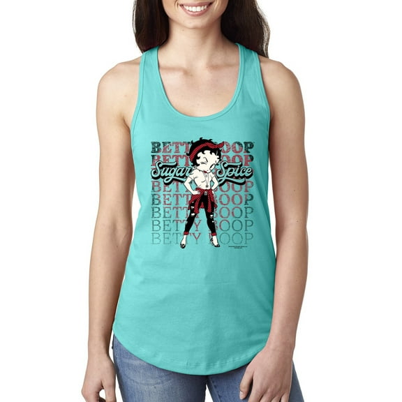Wild Bobby, Betty Boop Sugar and Spice Wink Betty Boop Ladies Racerback Tank Top, Tahiti Blue, Large