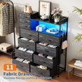 thumbnail image 6 of Tuekys 8+3 Drawers Fabric Dressers with 4 Side Pockets,LED Lights,Charging Station,Hooks,Sturdy Steel Frame & Wooden Top Shelves for Bedroom, 6 of 8