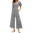 thumbnail image 4 of Combinaison pour Femmes, Col Carré Manches Courtes Imprimée Jambe Grand Tenue Décontractée d'Été, Noir TG, 4 of 7