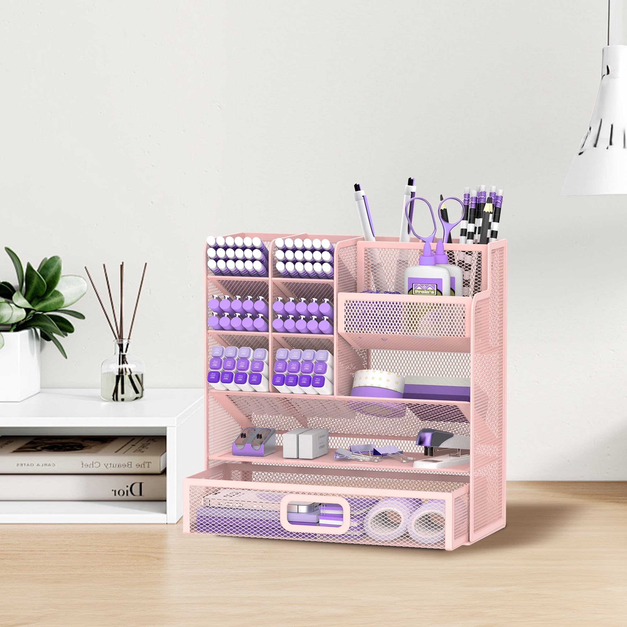 Sharkwoods Desktop Storage Rack, Multifunctional Stationery Storage Box, Office Storage Supplies, Separated Storage, Desk Organizers and Accessories for Office