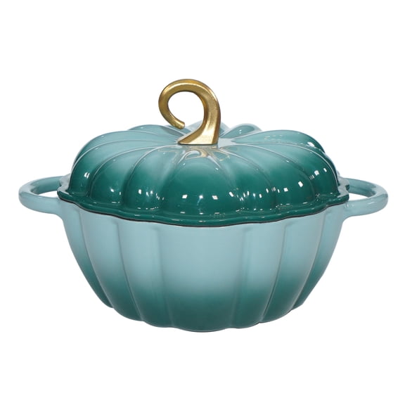 Pumpkin Enameled Cast Iron Dutch Oven with Lid, 4.5 QT Dual Handles and Heavy Duty Pot, Oven Safe up to 500°F for Bread Baking, Braising, Cooking and Family Gifts, Cyan