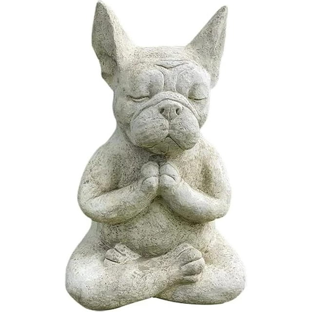 Estatua de resina para perro, meditación, Pose de Yoga, adornos, oración impermeable, escultura de Bulldog Francés Zen, artesanía, estatuilla de decoración de jardín
