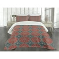 thumbnail image 3 of Ambesonne Mandala Quilted Bedspread Set 3 Pcs, Culture Flowers, King Size, Dark Coral Slate Blue, 3 of 5