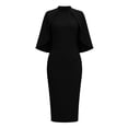 thumbnail image 5 of Womens Crew Neck Cape Sleeve Solid Color Slim Package Hip Dress Nightclub Dress Black XXL(XXL), 5 of 5