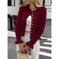 thumbnail image 4 of Womens Button Down Cardigan Sweaters Light-Weight Long Sleeve Crew Neck Summer Knit Open Front Tops Wine Red L, 4 of 7