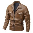 thumbnail image 3 of Men's Leather Jacket 2025 Lightweight Slim Fit Long Sleeve Collared Zip Up Jacket with Pockets Outerwear Coat, 3 of 5
