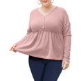 thumbnail image 1 of Womens Long Sleeve L-5X Plus Size Waffle Knit Tunic Tops Button Up V Neck Loose Fit Henley Tshirt, 1 of 5