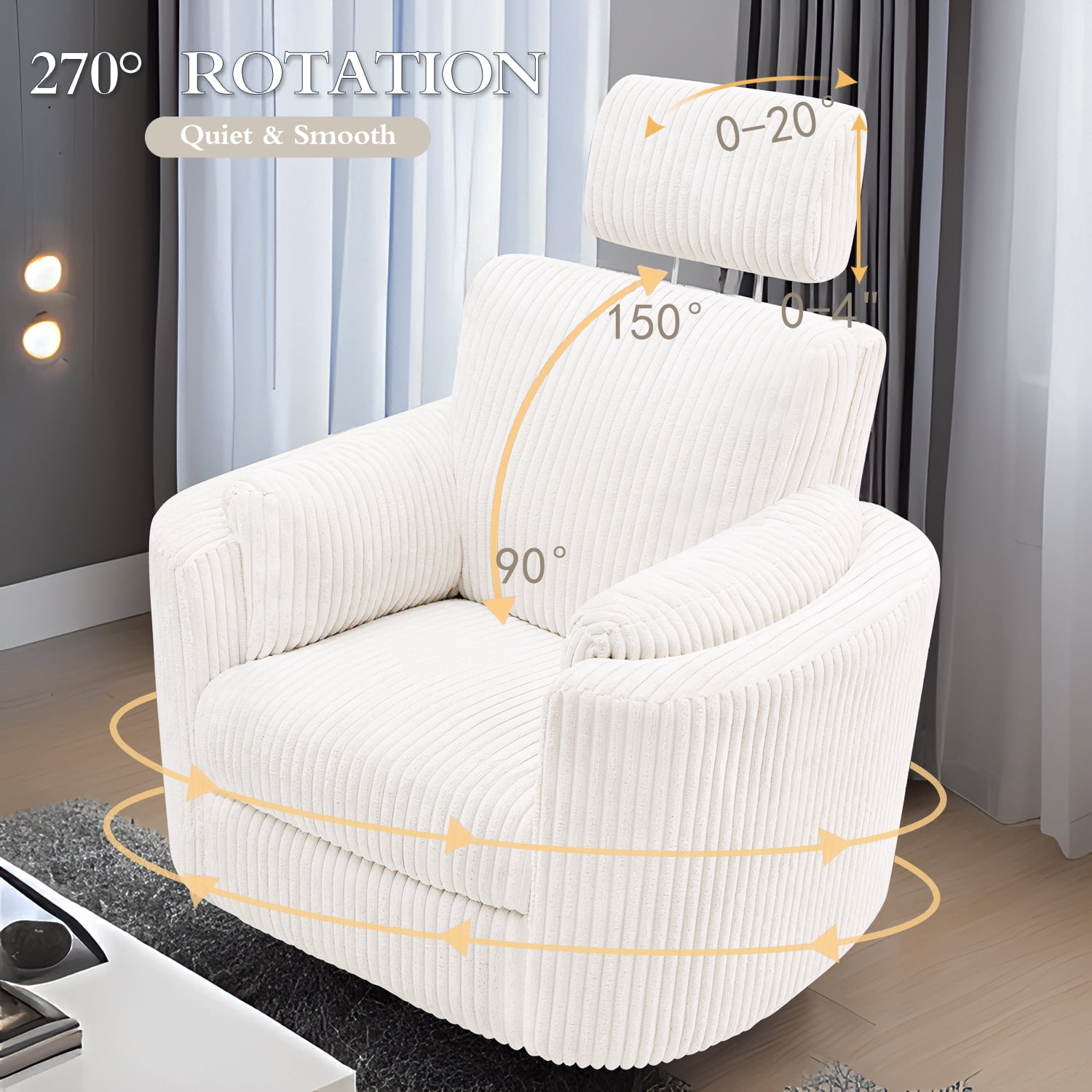 Cynefin Power Recliner Swivel Rocking Nursery Glider Rocker Chair with Headrest, USB and Type-c Port, Corduroy Electric Reclining Sofa Chair Arm Chair for Living Room