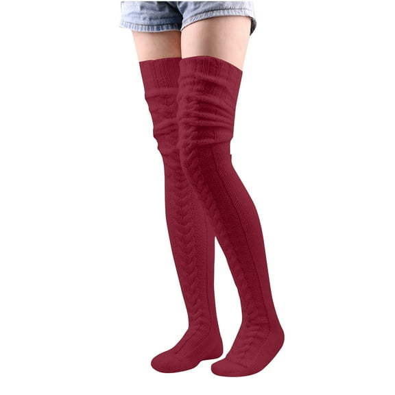 Caywon Women's Wool Warm Foot Covers Winter Solid Color Over the Knee Socks Long Tube Slouch Socks Thick Socks Soft and Comfortable Warmth Retention for Cold Days