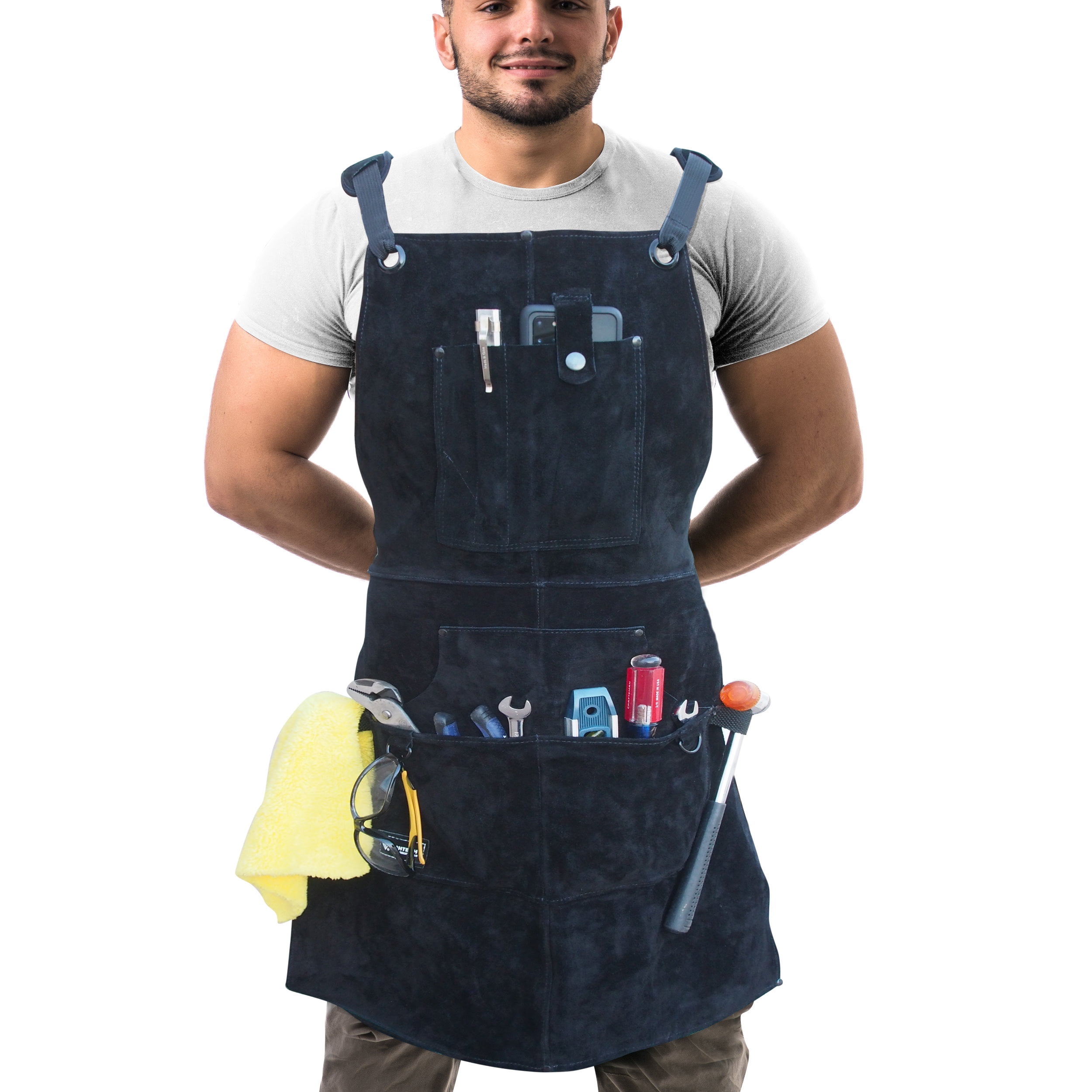 FIGHTECH® Leather Work Apron with Tool Pockets Welding Apron w Kevlar