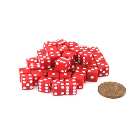 Koplow Games Set of 50 8mm Six-Sided D6 Small Square-Edge Dice - Red with White Pips #07288