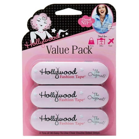 Medical Quality Double-Stick Apparel Tape, 3 tins x 36 strips Value Pack, Hollywood Fashion Secret no. 1, Double sided Fashion Tapes is the Stylist #1.., By Hollywood Fashion